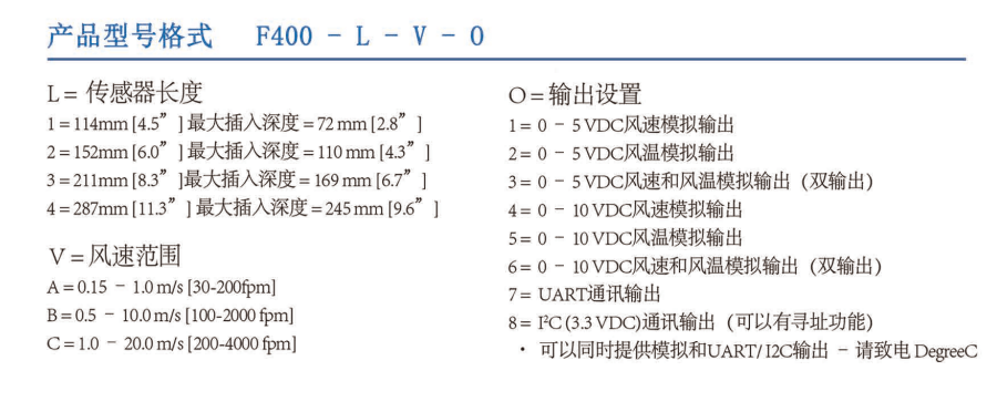 degreeC風(fēng)速傳感器F400參數(shù)