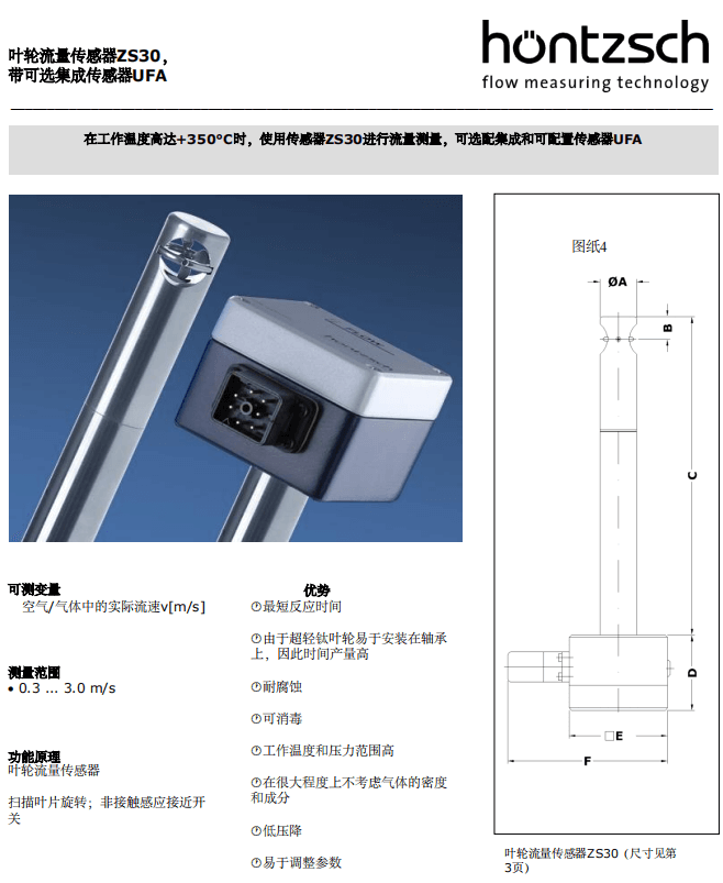 Hontzsch虹啟葉輪流量傳感器ZS30參數(shù)