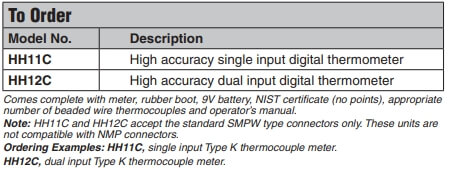 OMEGA奧米佳 HH11C, HH12C 0.1%精確度手持式溫度計(jì)|單通道和雙通道機(jī)型參數(shù)