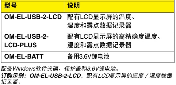 OMEGA奧米佳 OM-EL-USB-2-LCD溫度、濕度和露點數(shù)據(jù)記錄器 配有LCD顯示屏參數(shù)